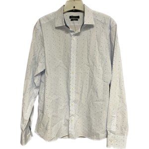 BUGATCHI Long- Sleeve Button Down Oxford Shaped Fit Shirt Mens Size L Geo Design